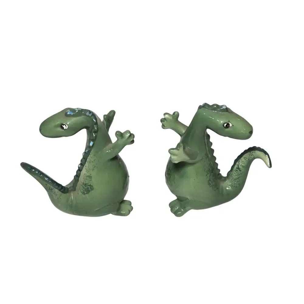 Vintage 1950s Norcrest Dinosaur Salt & Pepper Shakers Japan Green MCM Kitsch